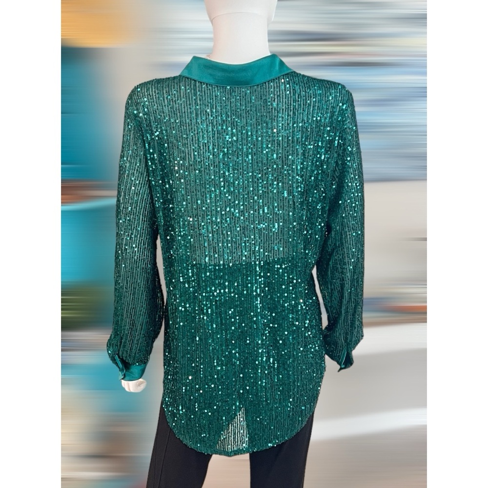 EDIT BY NINE emerald green sequin blouse S M L - Picture 5 of 5